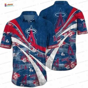 Blue Wave Bloom Los Angeles Angels Hawaiian Shirt, Game Day Aloha Button-Up