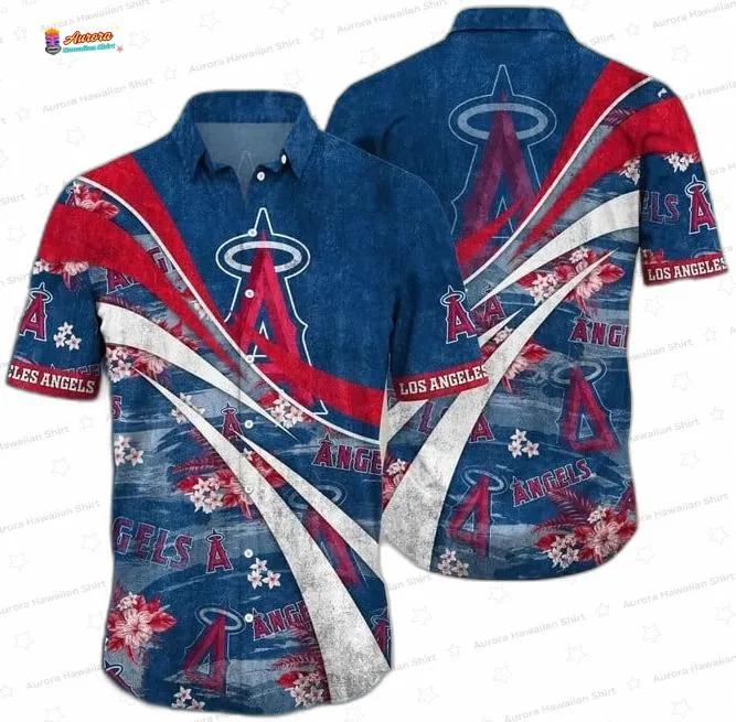 Blue Wave Bloom Los Angeles Angels Hawaiian Shirt, Game Day Aloha Button-Up Blue Wave Bloom Los Angeles Angels Hawaiian Shirt, Game Day Aloha Button-Up