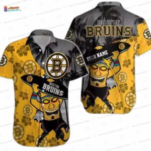 Black Gold Tiki Personalized Boston Bruins Hawaiian Shirts