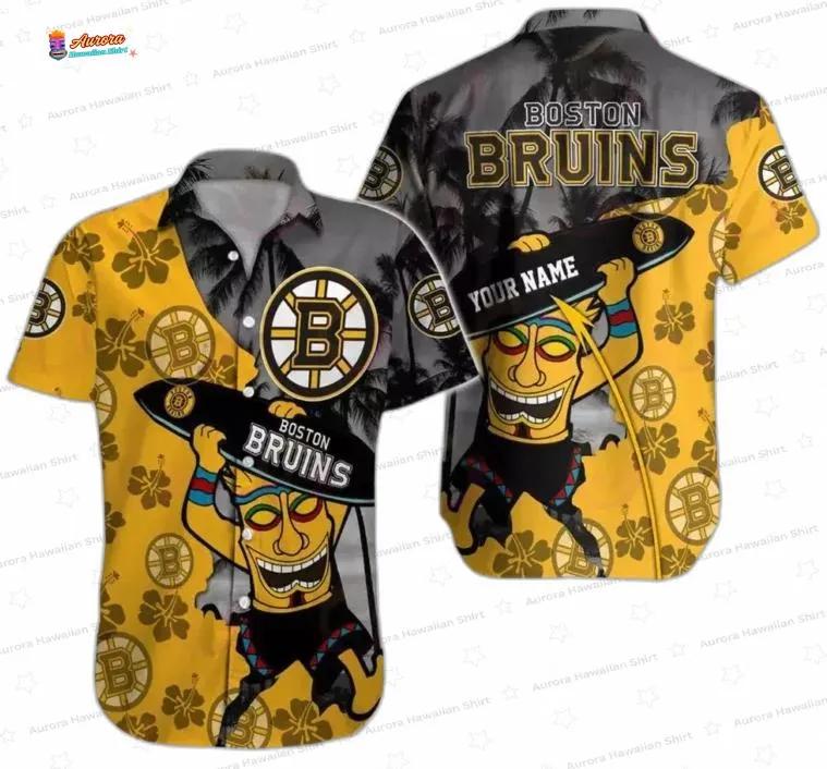 Black Gold Tiki Personalized Boston Bruins Hawaiian Shirts Black Gold Tiki Personalized Boston Bruins Hawaiian Shirts
