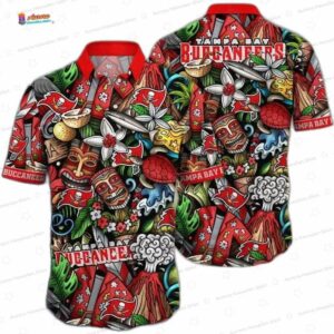Tiki Paradise Tampa Bay Buccaneers Hawaiian Shirt, Tropical Fan Aloha Button-Up