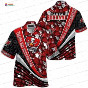 Crimson Tropical Leaf Tampa Bay Buccaneers Hawaiian Shirt, Palm Fan Aloha Button-Up