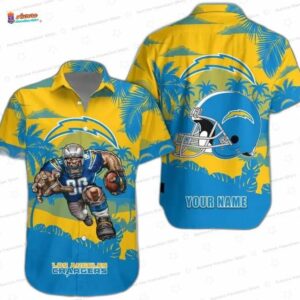 Custom Gridiron Warrior Los Angeles Chargers Hawaiian Shirt, Tropical Fan Aloha Button-Up