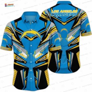 Thunder Bolt Los Angeles Chargers Hawaiian Shirt, Tropical Fan Aloha Button-Up