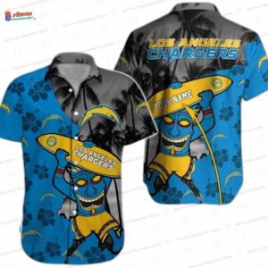 Custom Tiki Surf Los Angeles Chargers Hawaiian Shirt, Coastal Fan Aloha Button-Up