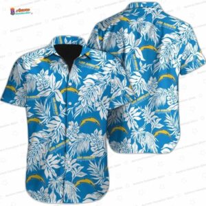 Tropical Leaf Los Angeles Chargers Hawaiian Shirt, Ocean Game Day Button-Up