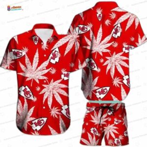 Red Bold Leaf Kansas City Chiefs Hawaiian Shirt Set