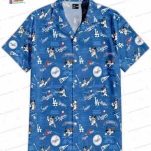 Royal Blue Mickey Baseball Collage Los Angeles Dodgers Hawaiian Shirts