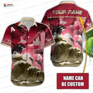 Custom Ocean Waves Arizona Diamondbacks Hawaiian Shirt, Coastal Baseball Aloha Button-Up for MLB Fan Gift