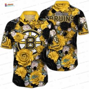 Yellow Rose Boston Bruins Hawaiian Shirt – Black Floral Design