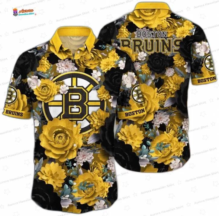 Yellow Rose Boston Bruins Hawaiian Shirt – Black Floral Design Yellow Rose Boston Bruins Hawaiian Shirt – Black Floral Design