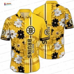 Gold Floral Stripe Boston Bruins Hawaiian Shirt – Team Design