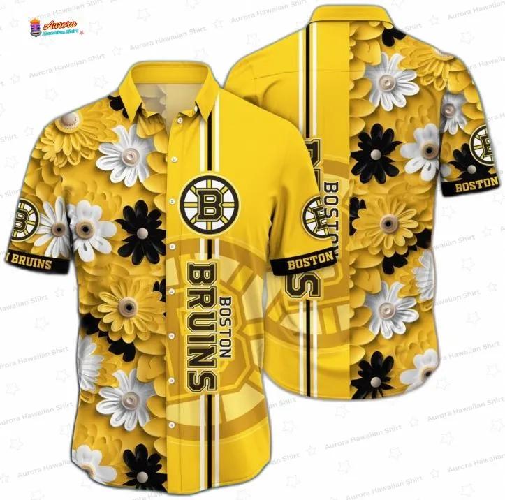 Gold Floral Stripe Boston Bruins Hawaiian Shirt – Team Design Gold Floral Stripe Boston Bruins Hawaiian Shirt – Team Design