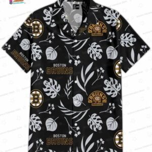 Icebound Elegance Boston Bruins Hawaiian Shirt – Black Tropical Button Down for Game Day, Hockey Fan Gift