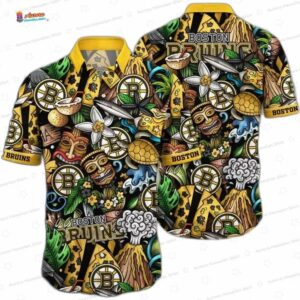 Black Gold Tiki Surf Boston Bruins Hawaiian Shirt – Island Fan Style