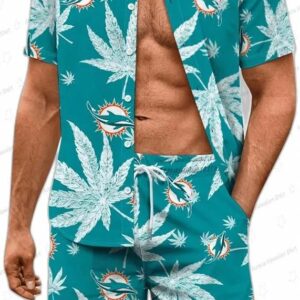 Miami Dolphins Leaf Print Dolphin Hawaiian Shirt for Summer Fans