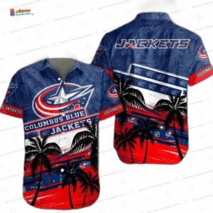Red Blue Palm Sunset Game Day Columbus Blue Jackets Hawaiian Shirts