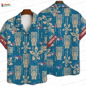 Teal Tiki Paradise Toronto Blue Jays Hawaiian Shirt, Aloha Fan Button-Up