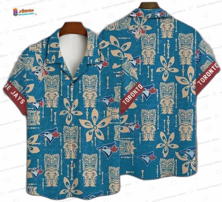 Teal Tiki Paradise Toronto Blue Jays Hawaiian Shirt, Aloha Fan Button-Up Teal Tiki Paradise Toronto Blue Jays Hawaiian Shirt, Aloha Fan Button-Up