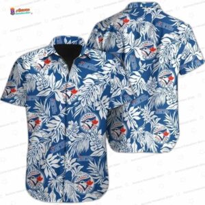 Blue Tropical Leaf Toronto Blue Jays Hawaiian Shirt, Jungle Floral Aloha Button-Up