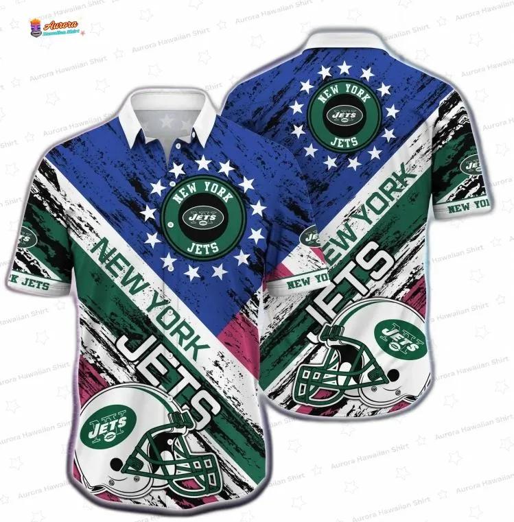 Helmet New York Jets Hawaiian Shirt, Green Blue NFL Aloha Button-Up for Football Fan Vacation Gift Helmet New York Jets Hawaiian Shirt, Green Blue NFL Aloha Button-Up for Football Fan Vacation Gift