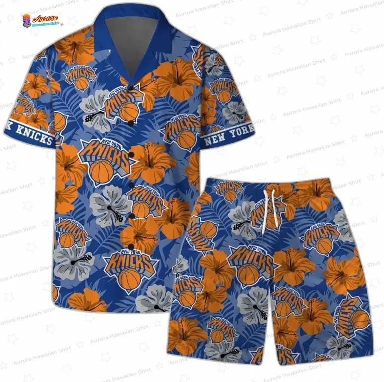 Tropical Hoops New York Knicks Hawaiian Shirt – Vintage Floral Style Tropical Hoops New York Knicks Hawaiian Shirt – Vintage Floral Style