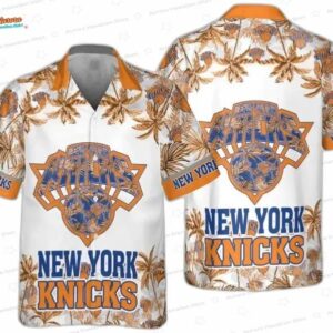 Orange Palm Basketball Crest New York Knicks Hawaiian Shirts