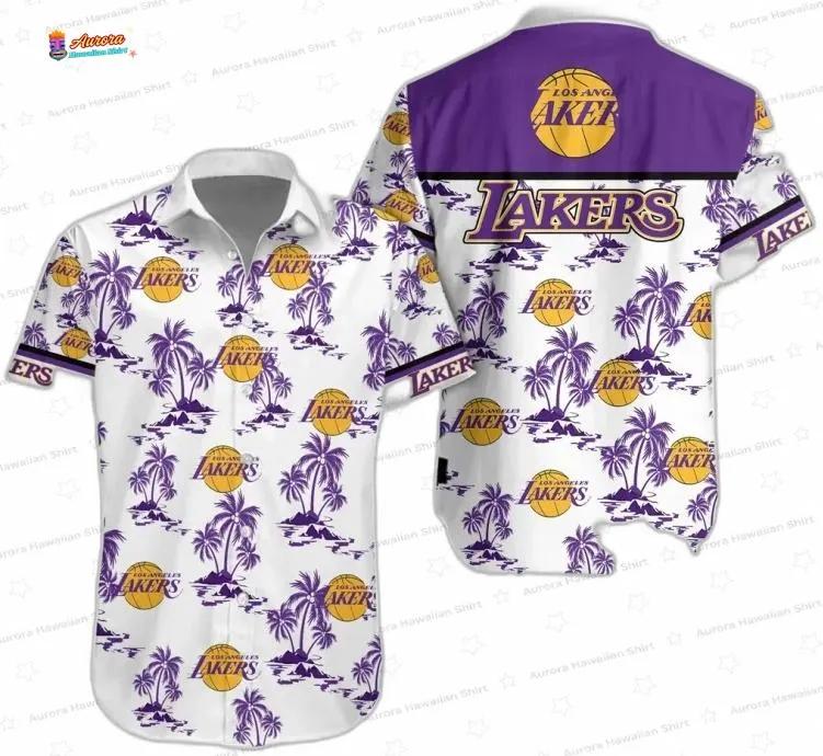 Purple Palm Island Los Angeles Lakers Hawaiian Shirts Purple Palm Island Los Angeles Lakers Hawaiian Shirts