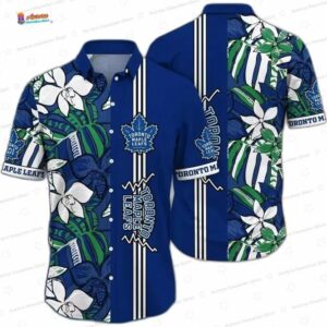 Navy Floral Stripe Toronto Maple Leafs Hawaiian Shirt – Tropical Hockey Style