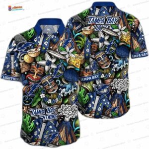 Blue Tiki Volcano Tampa Bay Lightning Hawaiian Shirt – Island Hockey Fan Style