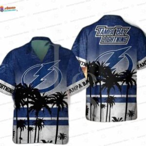 Navy Palm Horizon Tampa Bay Lightning Hawaiian Shirts