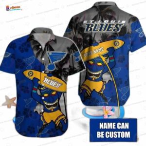 Custom Name Blue Black Tropical Surf St. Louis Blues Hawaiian Shirts