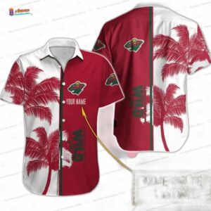 Custom Name Red White Tropical Palm Minnesota Wild Hawaiian Shirts