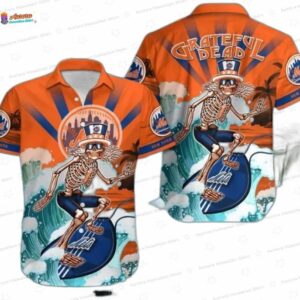 Grateful Dead Surfing Skeleton New York Mets Hawaiian Shirts