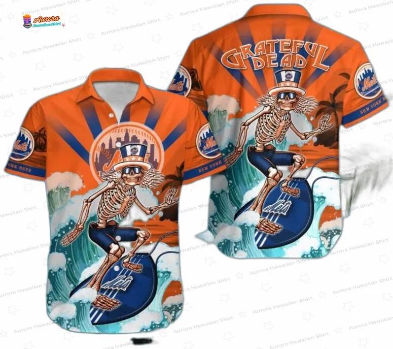 Grateful Dead Surfing Skeleton New York Mets Hawaiian Shirts Grateful Dead Surfing Skeleton New York Mets Hawaiian Shirts