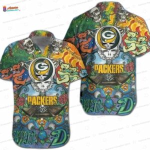 Psychedelic Bears Green Bay Packers Hawaiian Shirt, Resort Fan Button-Up