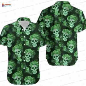Emerald Skull Garden Green Bay Packers Hawaiian Shirt, Dark Floral Fan Aloha Button-Up