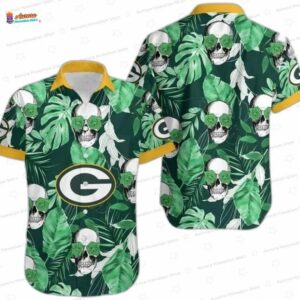 Jungle Skull Green Bay Packers Hawaiian Shirt, Tropical Leaf Game Day