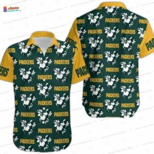 Green Hibiscus Green Bay Packers Hawaiian Shirt, Classic Fan Aloha Button-Up