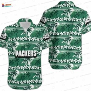 Tropical Palm Wave Green Bay Packers Hawaiian Shirt, Green Sunset Game Day