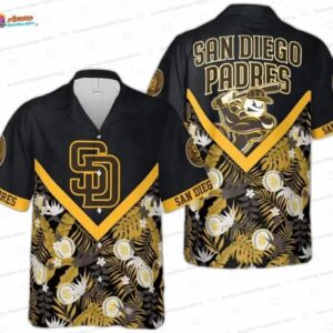 Black Gold Tropical Leaf San Diego Padres Hawaiian Shirts