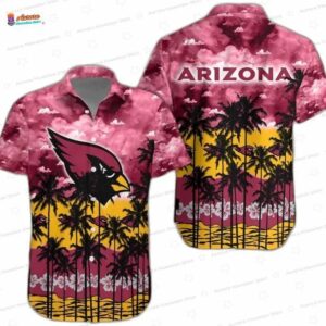 Red Sunset Palm Arizona Cardinals Hawaiian Shirt, Tropical Fan Aloha Button-Up
