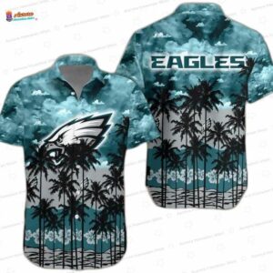 Cloudy Palm Coast Philadelphia Eagles Hawaiian Shirt, Coastal Fan Aloha Button-Up