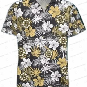 Black Gold Hibiscus Palm Boston Bruins Hawaiian Shirts