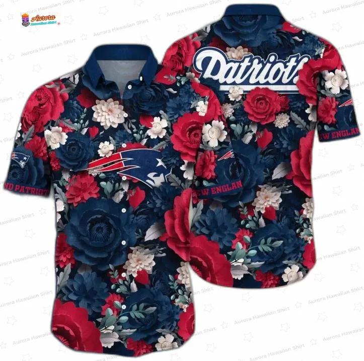 New England Patriots Sunset Rose Hawaiian Shirt, Tailgate Bloom Style New England Patriots Sunset Rose Hawaiian Shirt, Tailgate Bloom Style