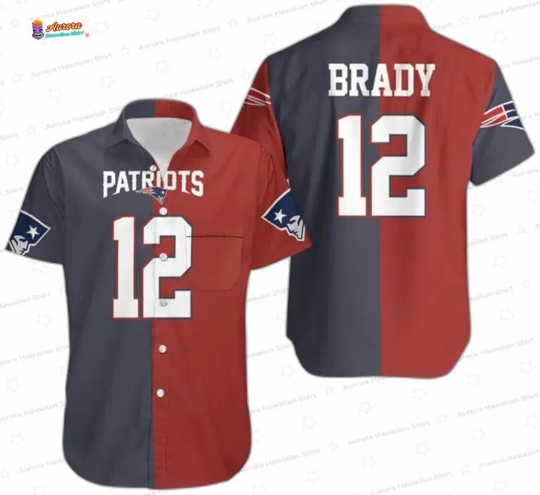 Tom Brady Two Tone New England Patriots Hawaiian Shirt for Fans Tom Brady Two Tone New England Patriots Hawaiian Shirt for Fans