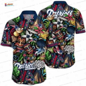 Tropic Waves New England Patriots Hawaiian Shirt, Colorful Island NFL Aloha Button-Up for Football Fan Gift