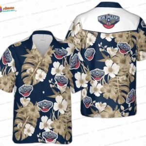 Navy Gold Tropical Floral Game Day New Orleans Pelicans Hawaiian Shirts