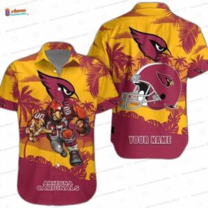 Personalized Gridiron Arizona Cardinals Hawaiian Shirt, Gold Palm Game Day