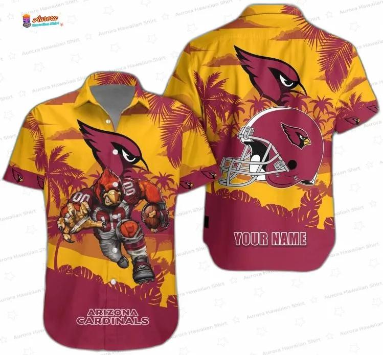 Personalized Gridiron Arizona Cardinals Hawaiian Shirt, Gold Palm Game Day Personalized Gridiron Arizona Cardinals Hawaiian Shirt, Gold Palm Game Day
